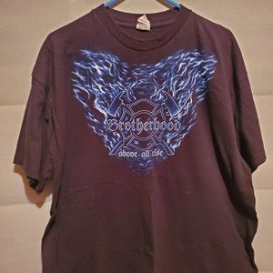 Mens Black Firefighter Brotherhood Above All Else Graphic T-shirt 2XL / XXL